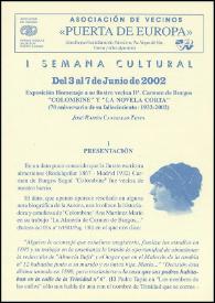 Exposición Homenaje a su ilustre vecina Dª. Carmen de Burgos "Colombine" y "La novela corta" (70 aniversario de su fallecimiento: 1932-2002) / José Ramón Cantalejo Testa | Biblioteca Virtual Miguel de Cervantes