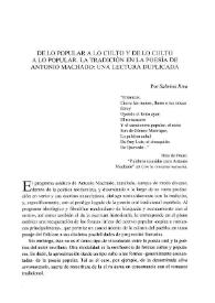 De lo popular a lo culto y de lo culto a lo popular. La tradición en la poesía de Antonio Machado: una lectura duplicada / Sabrina Riva | Biblioteca Virtual Miguel de Cervantes