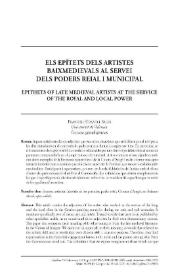 Els epítets dels artistes baixmedievals al servei dels poders reial i municipal / Francesc Granell Sales  | Biblioteca Virtual Miguel de Cervantes