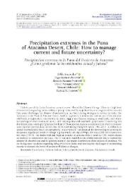 Precipitation extremes in the Puna of Atacama Desert, Chile: How to manage current and future uncertainty? / Pablo Sarricolea, Hugo Romero Aravena, Roberto Serrano-Notivoli, Oliver Meseguer-Ruiz, Vincent Dubreuil y Beatriz M. Funatsu

 | Biblioteca Virtual Miguel de Cervantes