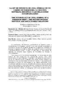 La Ley de divorcio de 1932, símbolo de un cambio de paradigma. La Segunda República española y las relaciones sociofamiliares / Guillermo Fernández García | Biblioteca Virtual Miguel de Cervantes