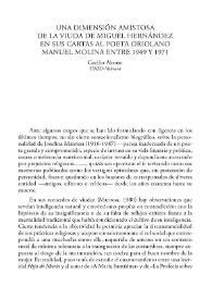 Una dimensión amistosa de la viuda de Miguel Hernández en sus cartas al poeta oriolano Manuel Molina entre 1941-1971 / Cecilio Alonso | Biblioteca Virtual Miguel de Cervantes