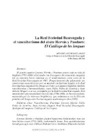 La Real Sociedad Bascongada y el vascoiberismo del abate Hervás y Panduro: "El Catálogo de las lenguas"  / Antonio Astorgano Abajo | Biblioteca Virtual Miguel de Cervantes