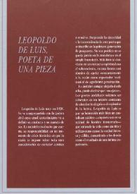 Leopoldo de Luis, poeta de una pieza  / José Gerardo Manrique de Lara | Biblioteca Virtual Miguel de Cervantes