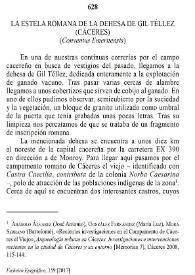 La estela romana de La Dehesa de Gil Téllez, Cáceres (Conventus Emeritensis)  / Julio Esteban Ortega, Óscar de San Macario Sánchez, José Antonio Ramos Rubio  | Biblioteca Virtual Miguel de Cervantes