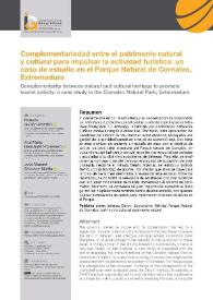 Complementariedad entre el patrimonio natural y cultural para impulsar la actividad turística: un caso de estudio en el Parque Natural de Cornalvo, Extremadura / Rebeca Guillén Peñafiel, Ana María Hernández Carretero, José Manuel Sánchez Martín | Biblioteca Virtual Miguel de Cervantes