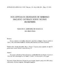 Dos artículos olvidados de Mariano Baquero Goyanes sobre Vicente Aleixandre / Francisco Javier Díez de Revenga | Biblioteca Virtual Miguel de Cervantes