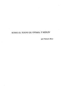 Sobre el texto de "Viviana y Merlín" / por Manuel Alvar | Biblioteca Virtual Miguel de Cervantes